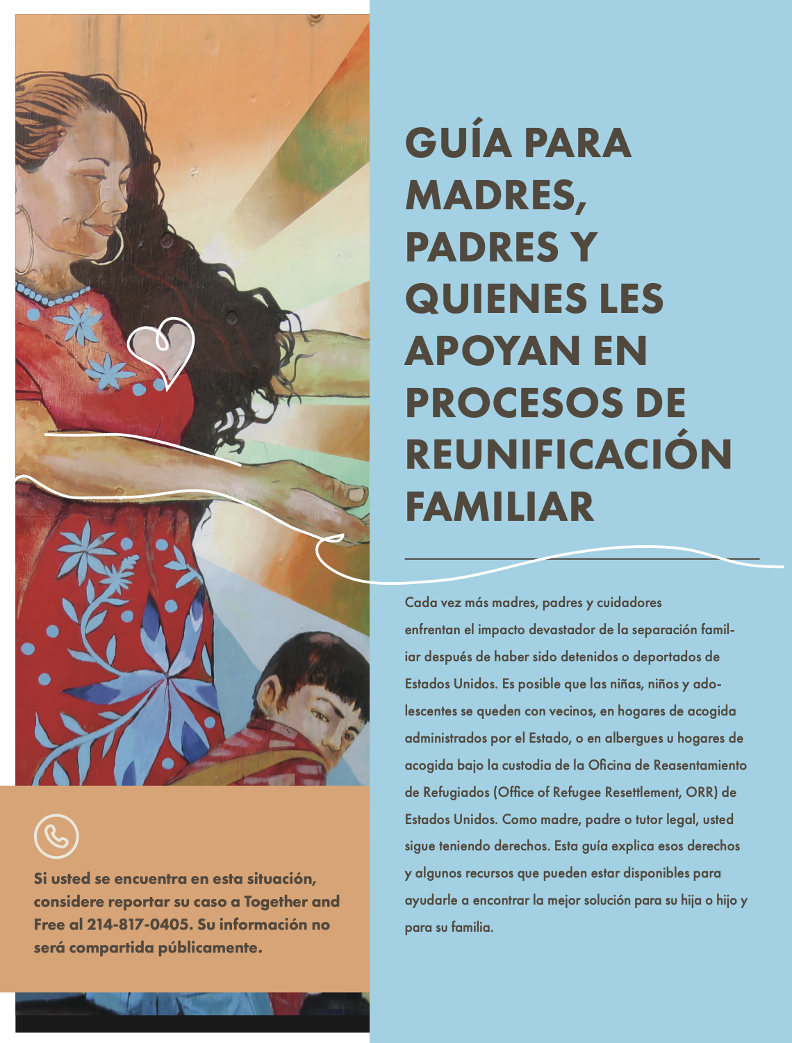 screenshot of cover of a guide named 'Guia para madres, padres, y Quines les apoyan en process de reunificacion familiar'